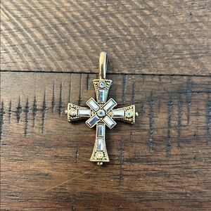 Gold colored Cross Pendant with Gem Accents